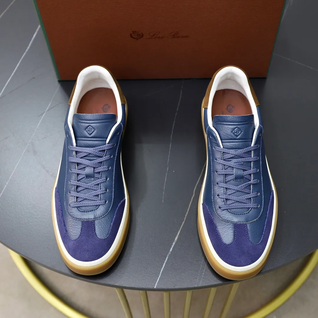 Men's Men's Shoes💰540💰••New Products•• LoroPian*_Noyo-Pianya New men's casual moral training sneakers, LP lace-up casual shoes!  Made of original imported soft cowhide and suede fabric, it highlights the sporty style. The heel is decorated with logo embossing and the original molding. The raw rubber translucent sole combined with the color welt adds a sense of modernity to the shoe. The shoe is overall refreshing and easy to match with style. It has a full cowhide lining for the feet. The original box packaging at the counter comes with wooden balls and a dust bag! Size: 38-44 (.45 customized)